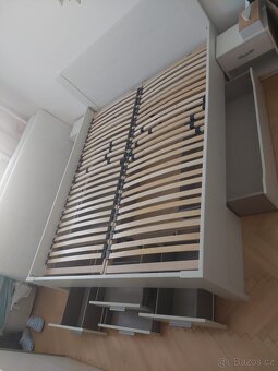 Bílá manželská postel 160x200 s úložným prostorem + rošty - 4