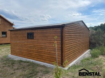 Plechová garáž PREMIUM 6x5 s boční šikmou střechou, barva dř - 4