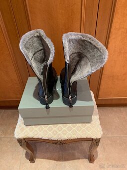 Nové luxusní zimní dámské kožené italské kozačky - 4