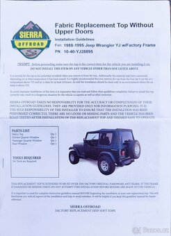 Jeep Wrangler YJ nahradni platena strecha "soft top" - 4