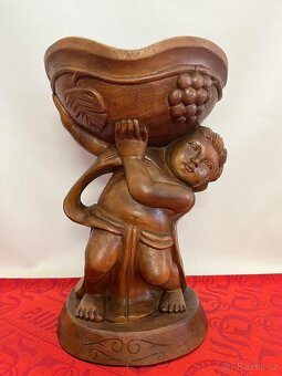 Dřevěná socha misa stojan na květiny ovoce - Indonésie, masi - 4