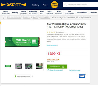 Rychlé SSD WD Green SN3000 1TB, PCIe 4.0 4x NVMe - 4