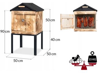 Udírna 120 cm opálená s XL topeništěm a plechovou střechou - 4