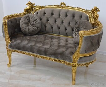 Zámecké řezbované sofa s amorky - čalouněné - 4