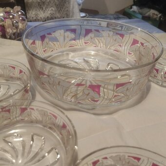 retro broušená sada mísa + 6 misek - 4