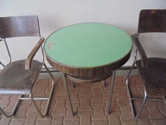 Chromovaná křesla 4x kusy + stůl Funkcionalismus - 4