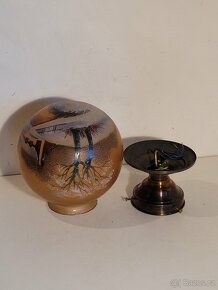 stará mosazná stropnice, lustr, malované stínidlo - 4