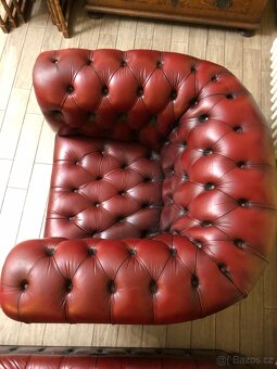 Křeslo a sedačka Chesterfield červená kožená - 4