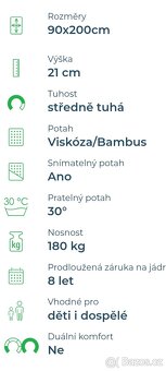 Magniflex Vitale Naturale 90x200, 21cm, paměť. 2ks - 4