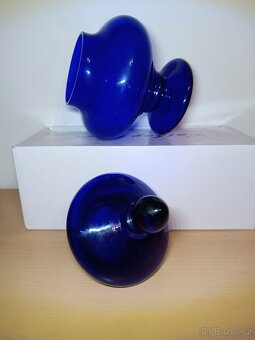 Modrá dóza s víkem, kobaltové sklo - 4