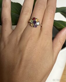 stříbrný prsten s barevnými kameny - květina - 4