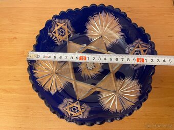 Modrá broušená křišťálová mísa - 4