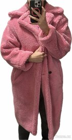 Plyšový růžový kabát vel. S - 4