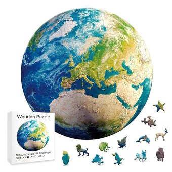 Dřevěné puzzle zeměkoule - 4
