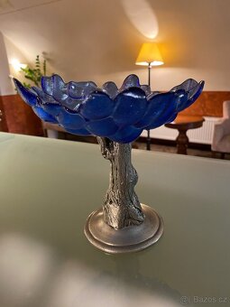 Starožitný Cínový A Skleněný Dekorativní Stůl Z Francie - 4