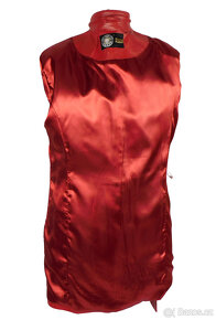 Kožený dámský červený kabát na zip KARA vel. L - 4
