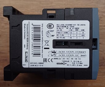 Výkonový stykač Siemens 3RT2015-1BB41, AC-3, 3KW/400V, 1NO - 4