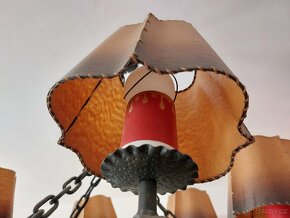 Starožitný originál kovový lustr + 2 lampičky, ruční práce - 4