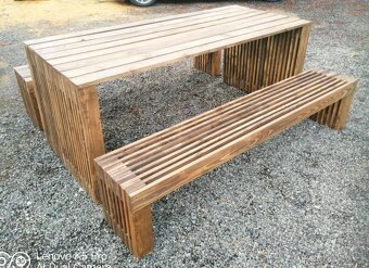 Modřínový zahradní set stůl a lavice - 4