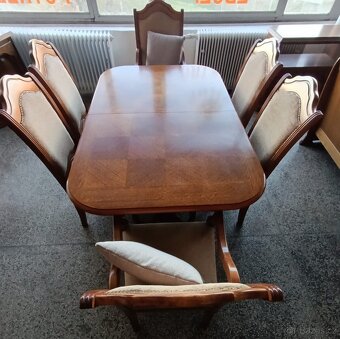 Jídelní set, stůl, židle, křesla, rustikální nábytek masív - 4