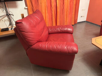 Sedačka z pravé kůže rozkládací bordó - 4