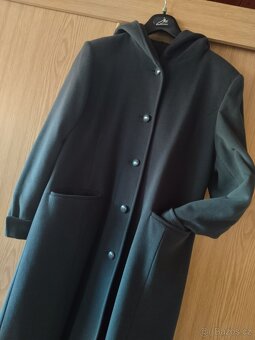 Luxusní dlouhý vlněný zimní kabát s kapucí, V 40/42 - po kot - 4