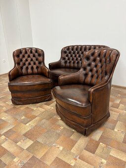 CHESTERFIELD ŠTÝL SEDAČKA,DVOJFAREBNÁ KOŽENÁ - 4