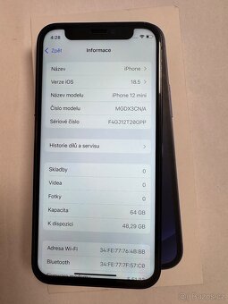 Apple iPhone 12 mini 64gb kondice baterie 100% s kabelem měn - 4