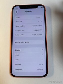 Apple iPhone 12 mini 64gb kondice baterie 90% s kabelem  Cen - 4