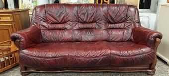 Kožená sedací souprava, pohovka, 2 křesla, masív - 4