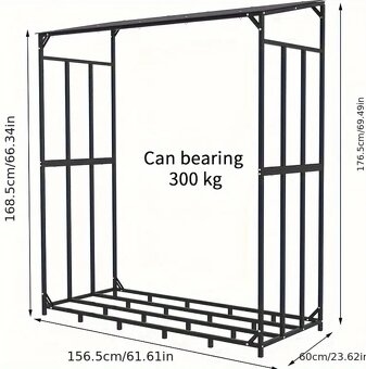 Kovový stojan na palivové dřevo s krytem – dřevník 156×60×16 - 4