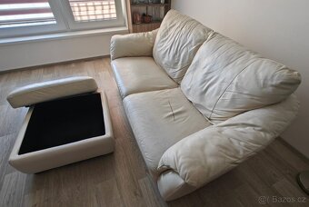 Kožená sedací souprava s taburetem - 4