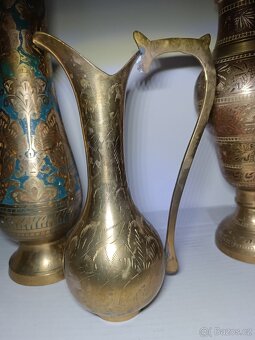 Stará mosazná sada 2x váza + karafa, Orient - 4