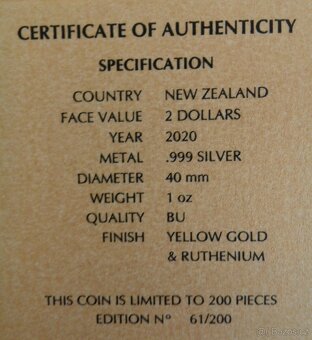 Lion King 2020, ruthenium + Au, 1oz, číslován - 4
