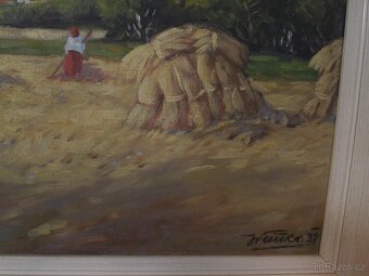 Obraz,plátno,podzimní sklizeň obilí, signováno - 4
