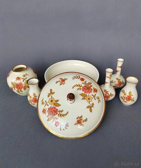 Porcelánový mini vázičky a dóza s květinami Thomas 1953-1960 - 4