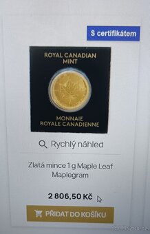 Zlaté mince 1g Maple Leaf Maplegram 2025 - 4