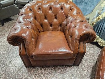 CHESTERFIELD ŠTÝL,HRUBOKOŽENÁ SEDAČKA HNEDÁ - 4