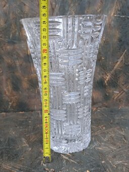 Retro větší broušená váza, geometrický vzor. Těžká. - 4