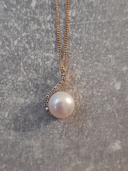Dámský náhrdelník s perlou a diamanty zlato 585 14k - 4