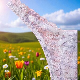 Sexy Krajkové Tanga s Motýlkem a Květinovým Vzorem - 4
