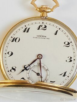 Zlaté 18-karátové art deco kapesní hodinky Vulcain - 4