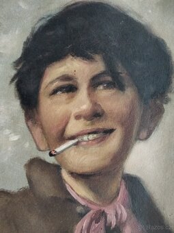 obraz ROŠŤANDA S CIGARETOU portrét, olej, František Votruba - 4