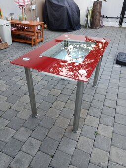 Skleněný jídelní  stůl -Červený - 4