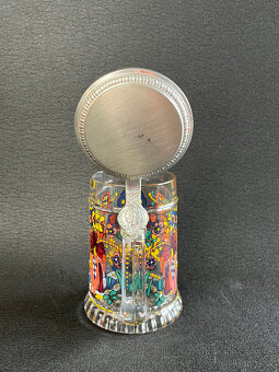 Skleněný korbel s víkem, folklórní motiv, BMF Německo - 4