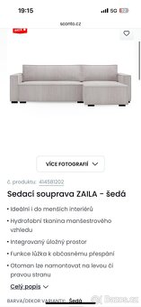 Manšestrový šedý gauč, pohovka, sedací souprava - 4