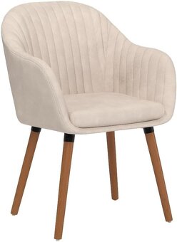 Nové jídelní křesílka, krémové, velur, nohy dřevo, 4 kusy - 4