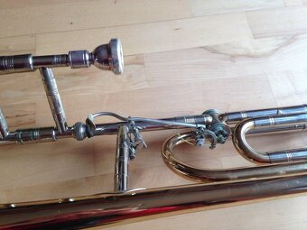 Zachovalý ventilový trombon ruční výroby Pfretzschner, taška - 4