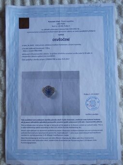 Starožitný zlatý 21,6K prsten se safírem a diamanty. - 4