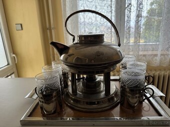 Čajovar - čajová konvice s ohřívače a skleničkami - 4